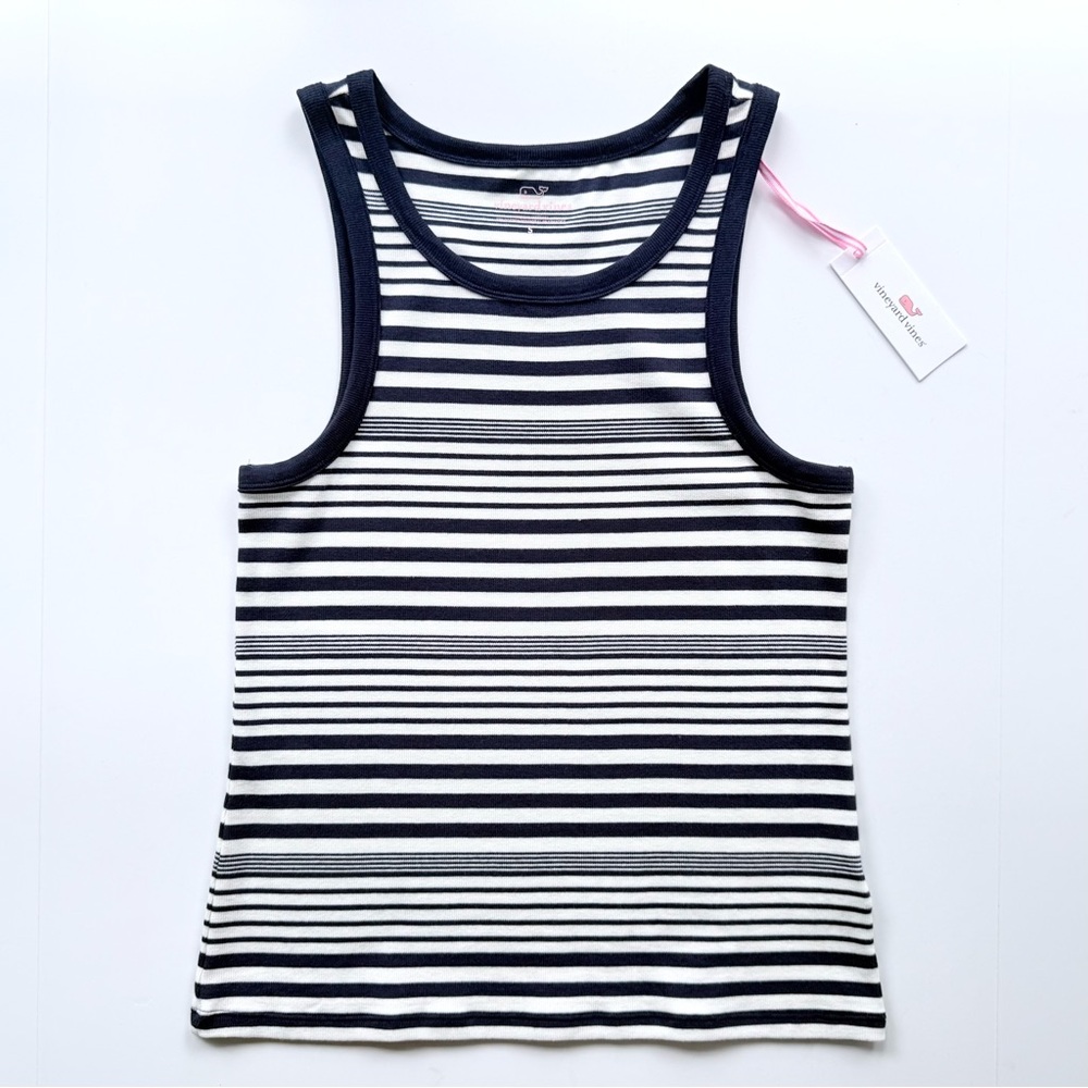 NWT Vineyard Vines Marshmallow and Navy Stripe Heritage Rib Tank Size S $38 MSRP
